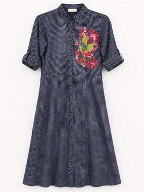 Bombay Paisley Embroidered Bird Midi Shirt Dress XS India
